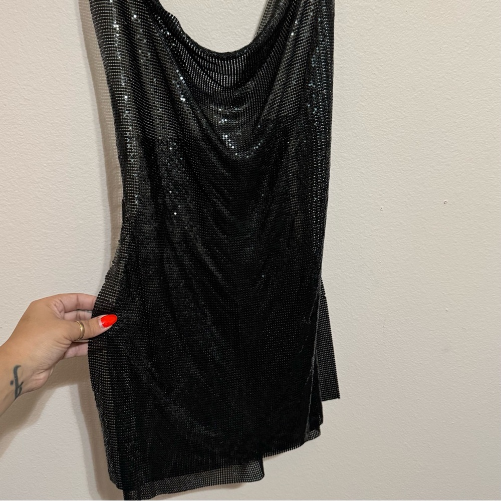 Black Sequin Mesh Chain Dress